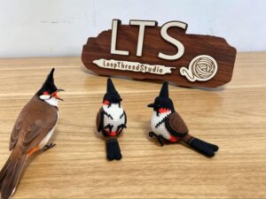 Realistic Red-whiskered Bulbul Figurine, Handmade Crochet Bird Plush, Unique Nature Lover Gift, Desktop Decor