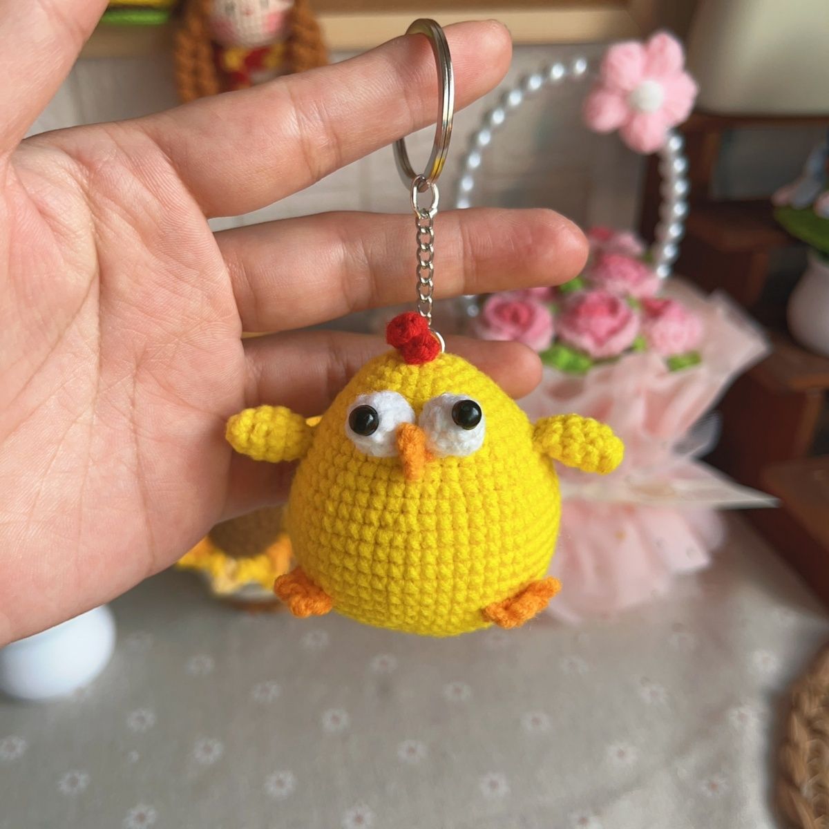 Handmade Amigurumi Chicken Keychain – Cute Yellow Crochet Chick Charm with Metal Keyring, Fun Gift for Kids & Animal Lovers - Image 5