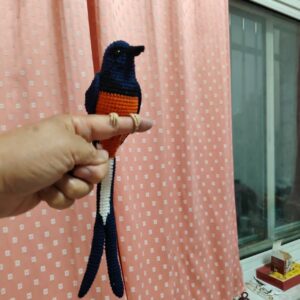 Handmade Asian Paradise Flycatcher Figurine, Long-tailed Crochet Bird Plush, Unique Birdwatcher Gift, Home Decor