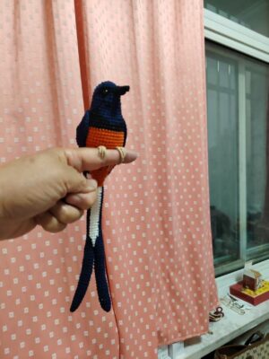 Handmade Asian Paradise Flycatcher Figurine, Long-tailed Crochet Bird Plush, Unique Birdwatcher Gift, Home Decor