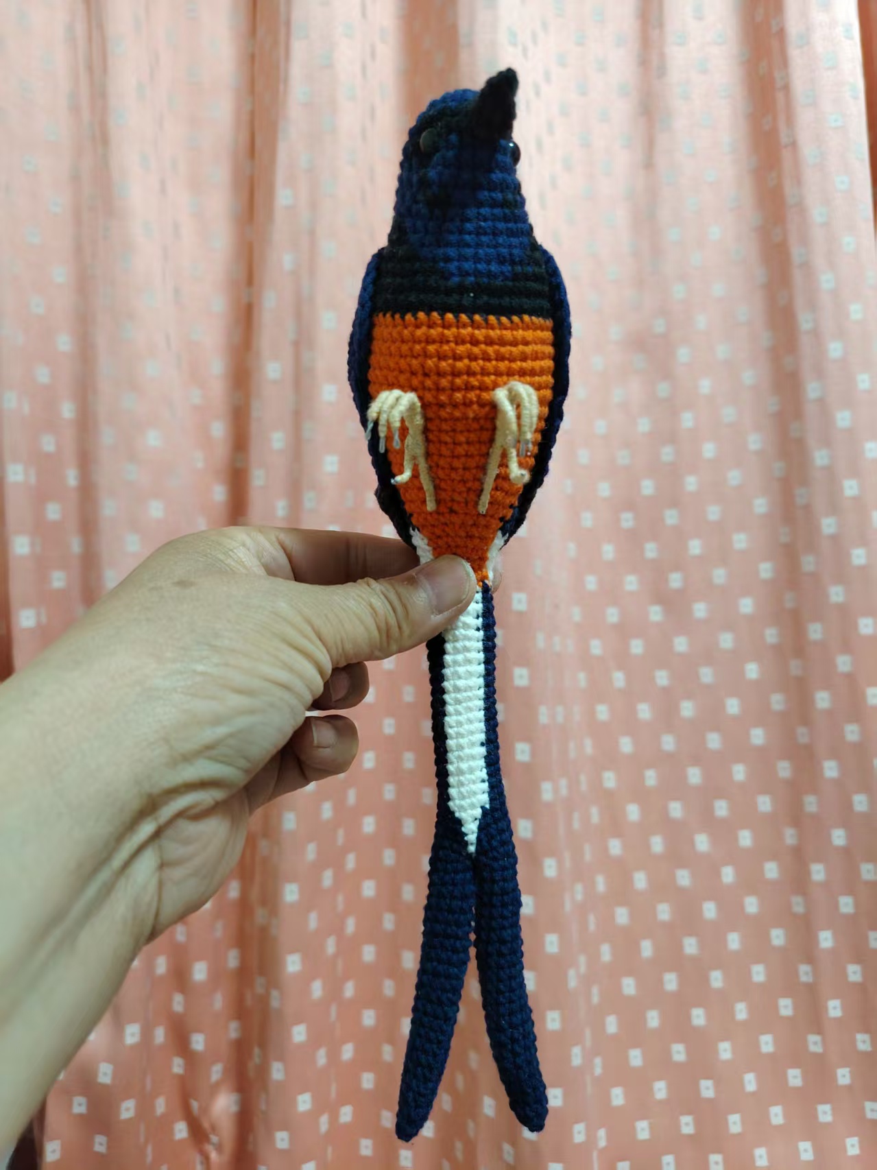 Handmade Asian Paradise Flycatcher Figurine, Long-tailed Crochet Bird Plush, Unique Birdwatcher Gift, Home Decor - Image 3