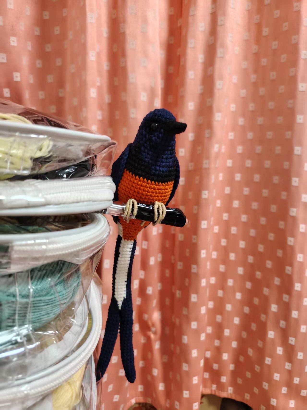 Handmade Asian Paradise Flycatcher Figurine, Long-tailed Crochet Bird Plush, Unique Birdwatcher Gift, Home Decor - Image 5