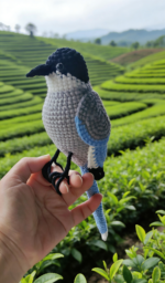 Custom Crochet Magpie Figurine, Realistic Bird Plush, Handmade Nature Lover Gift, Unique Desktop Decor
