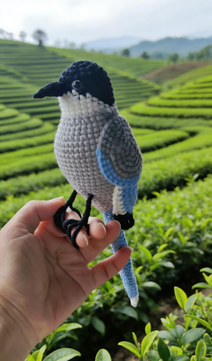 Custom Crochet Magpie Figurine, Realistic Bird Plush, Handmade Nature Lover Gift, Unique Desktop Decor