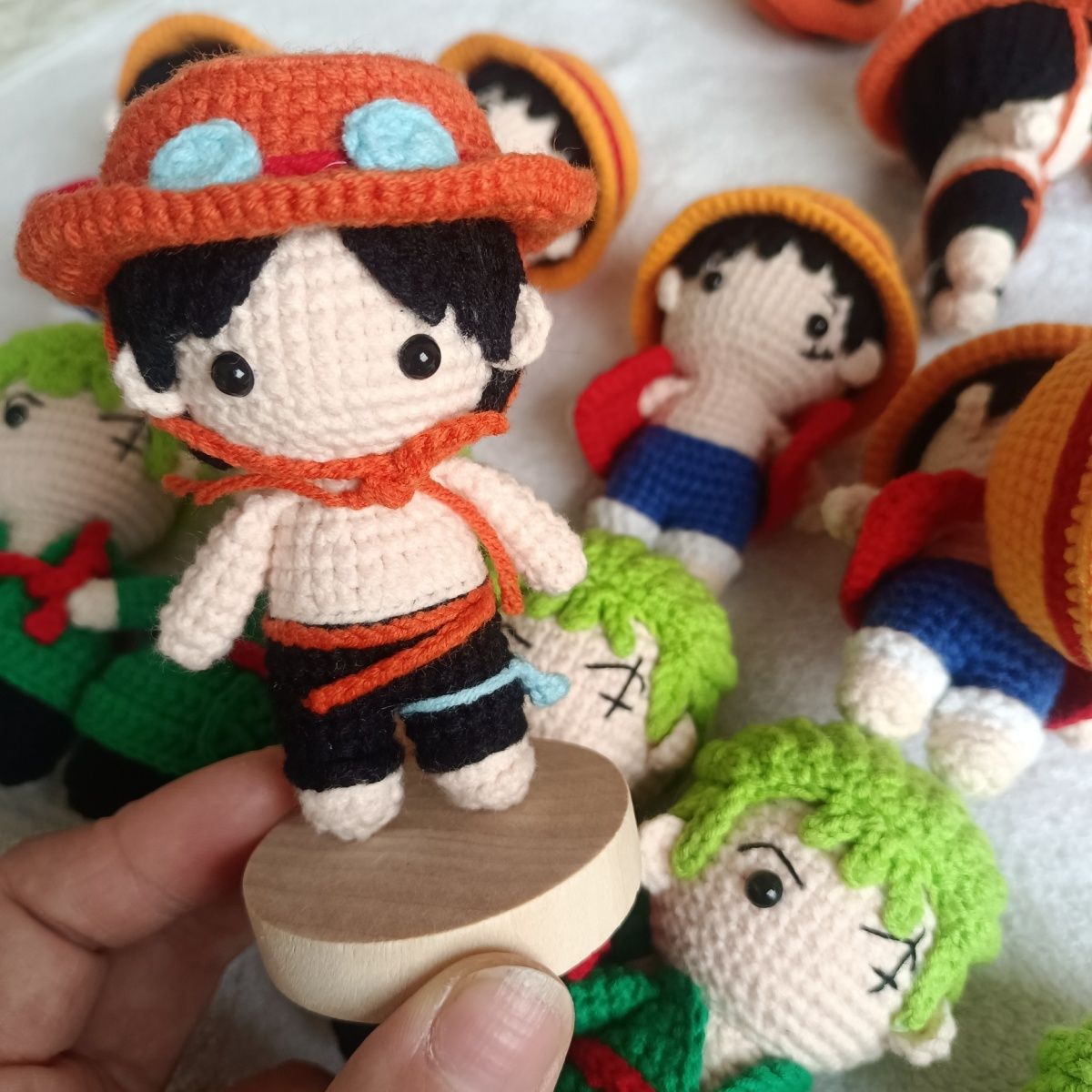Handmade One Piece Inspired Anime Plush – Crochet Luffy, Zoro & Ace Mini Figures, 8cm Cute Amigurumi Dolls, Collectible Gift for Anime Fans - Image 2