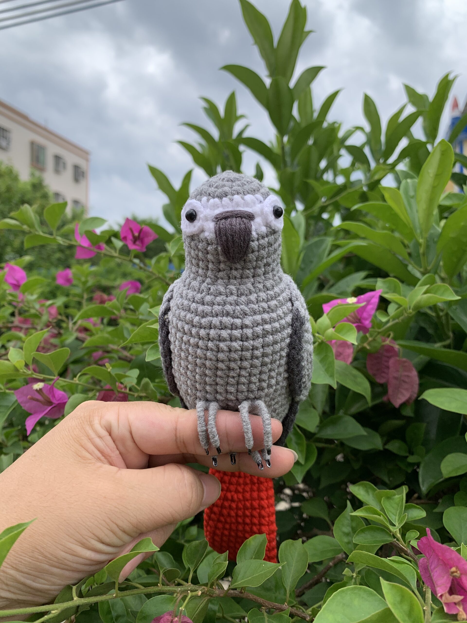 Custom African Grey Parrot Replica – Handmade Crochet Portrait from Photo, Small & Large Sizes - Image 4