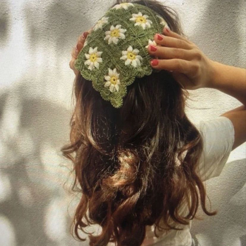 Handmade Crochet Bandana – Boho Floral Triangle Headscarf, 11 Styles, Cute Summer Hair Accessory - Image 3
