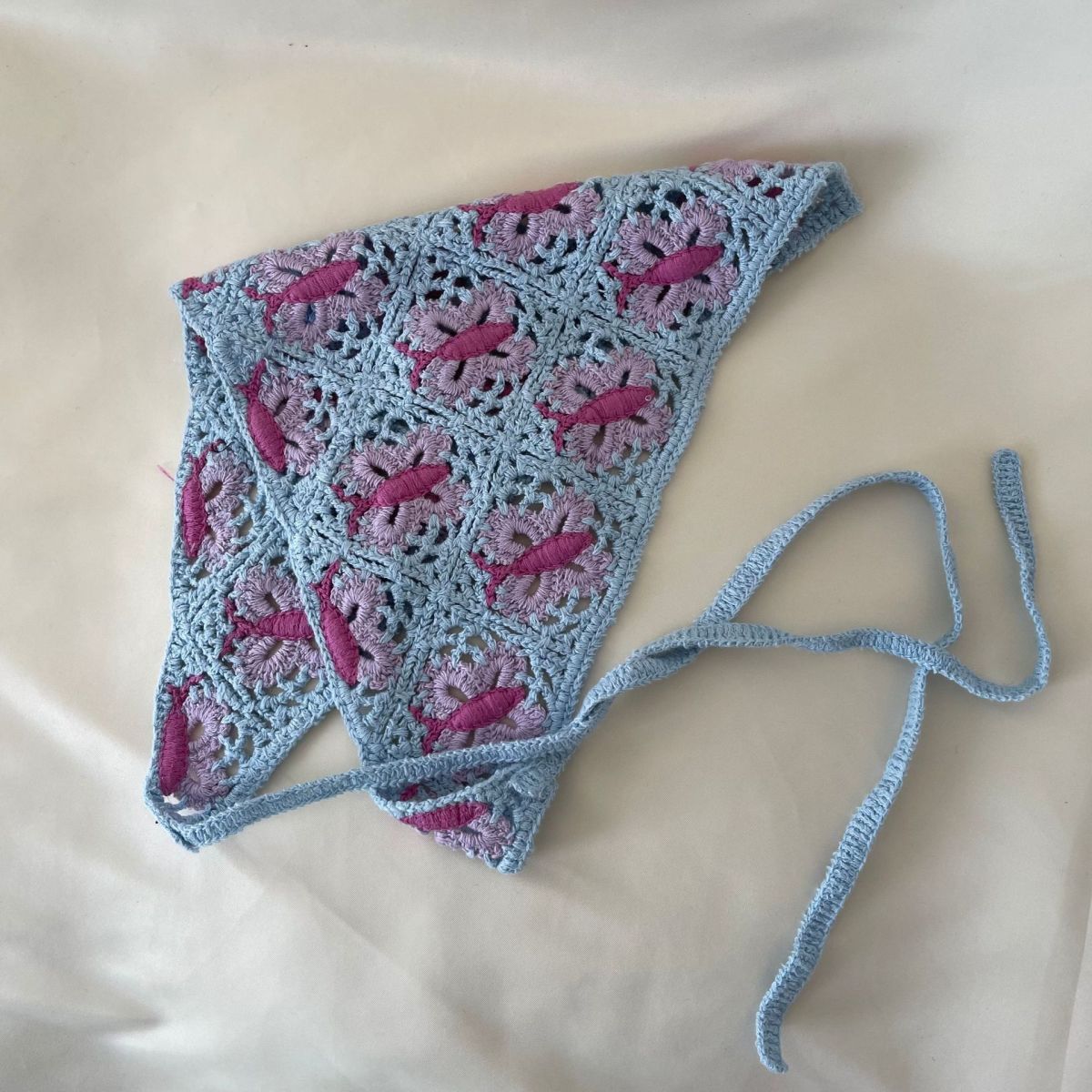 Handmade Crochet Bandana – Boho Floral Triangle Headscarf, 11 Styles, Cute Summer Hair Accessory - Image 24