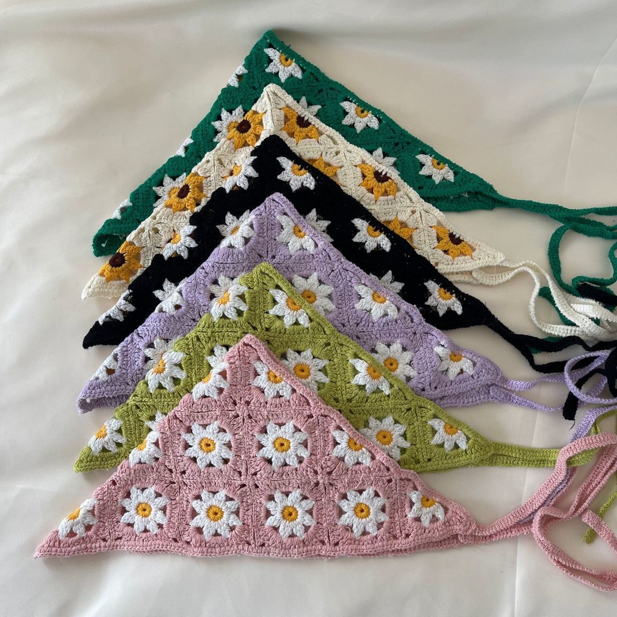 Handmade Crochet Bandana – Boho Floral Triangle Headscarf, 11 Styles, Cute Summer Hair Accessory - Image 9