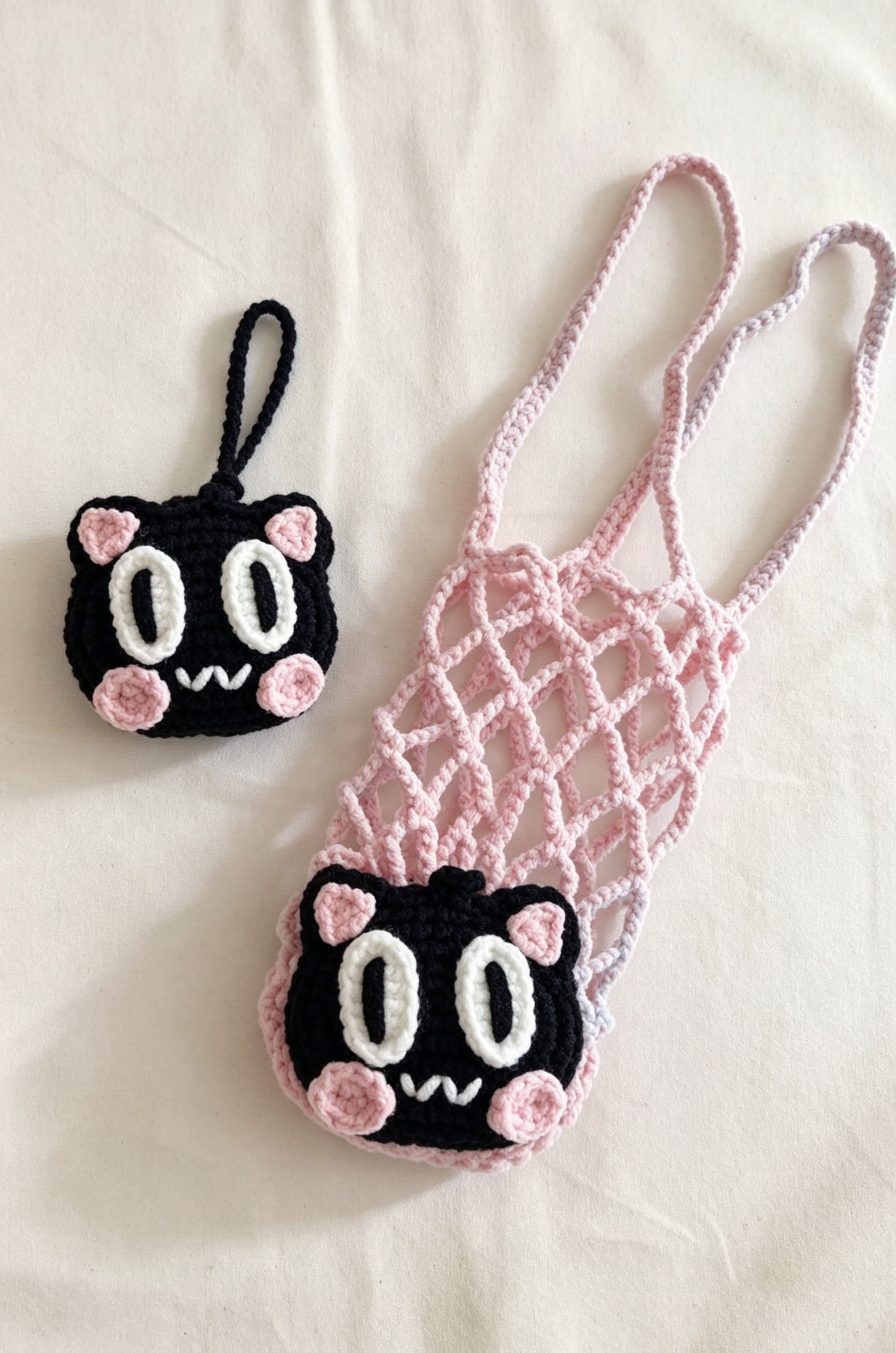 2-in-1 Black Cat Crochet Cup Holder | Foldable Drink Carrier & Cute Bag Ornament - Image 14