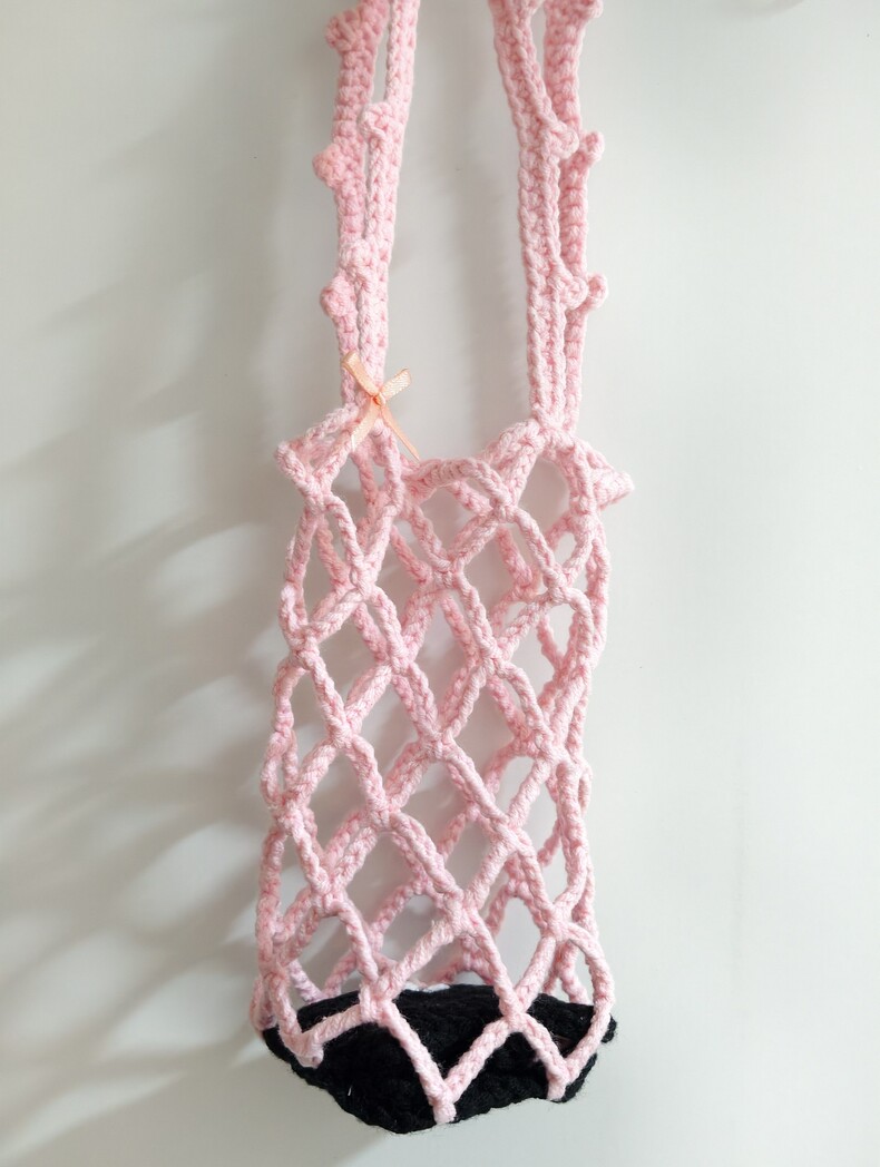 2-in-1 Black Cat Crochet Cup Holder | Foldable Drink Carrier & Cute Bag Ornament - Image 3