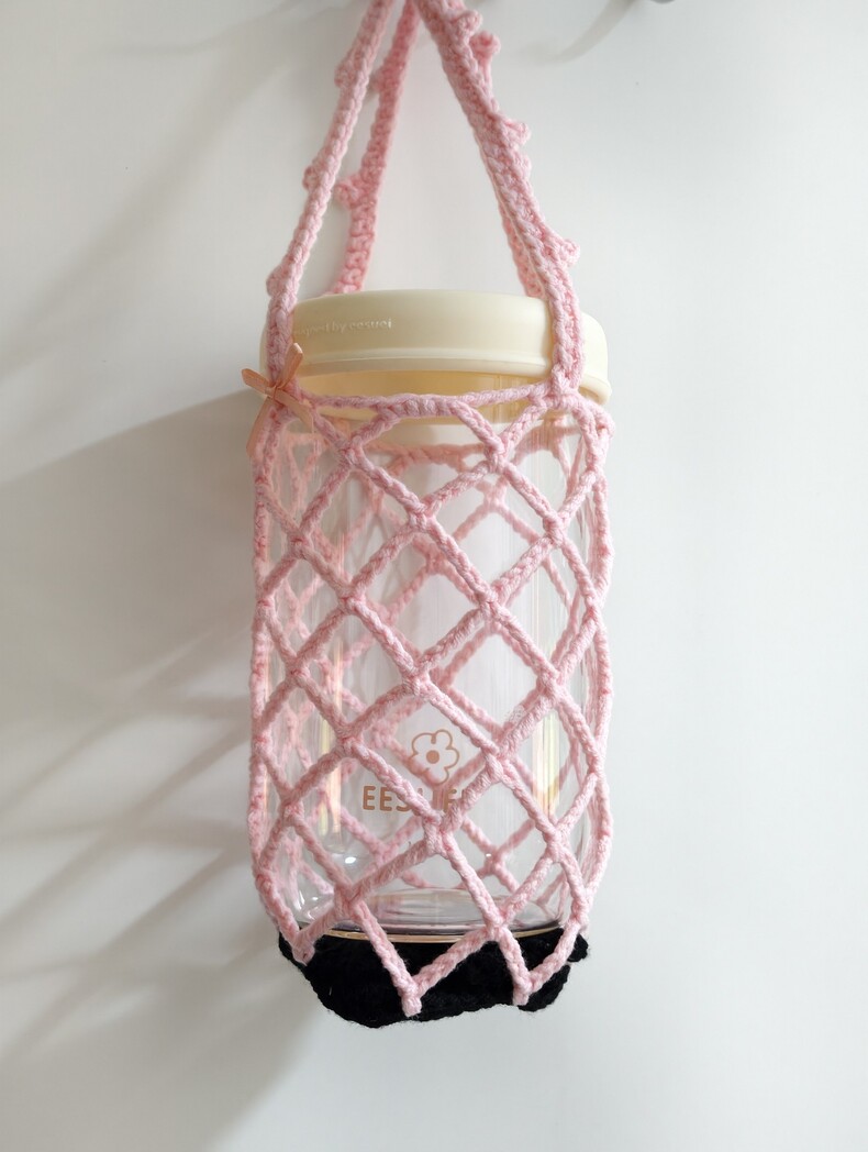 2-in-1 Black Cat Crochet Cup Holder | Foldable Drink Carrier & Cute Bag Ornament - Image 6