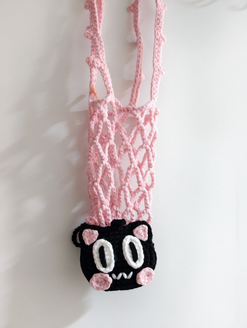 2-in-1 Black Cat Crochet Cup Holder | Foldable Drink Carrier & Cute Bag Ornament - Image 7