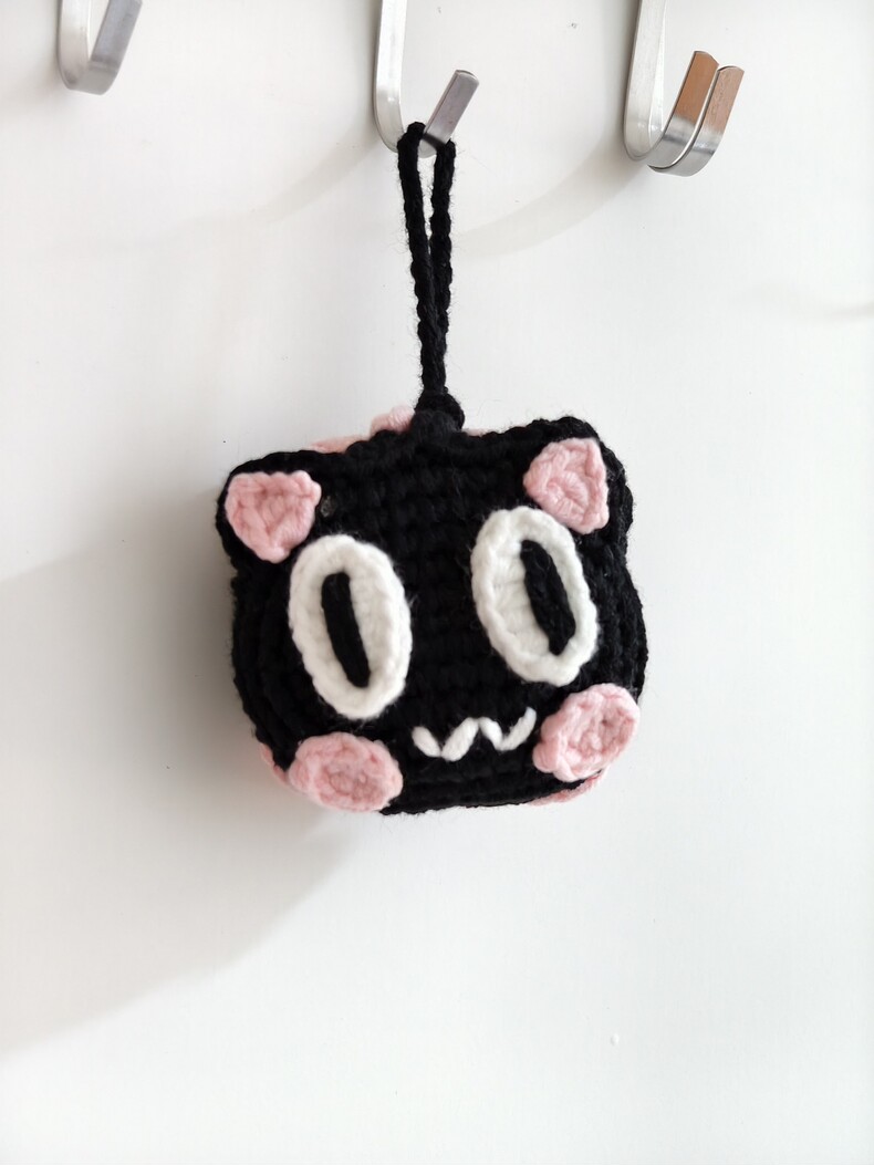 2-in-1 Black Cat Crochet Cup Holder | Foldable Drink Carrier & Cute Bag Ornament - Image 9