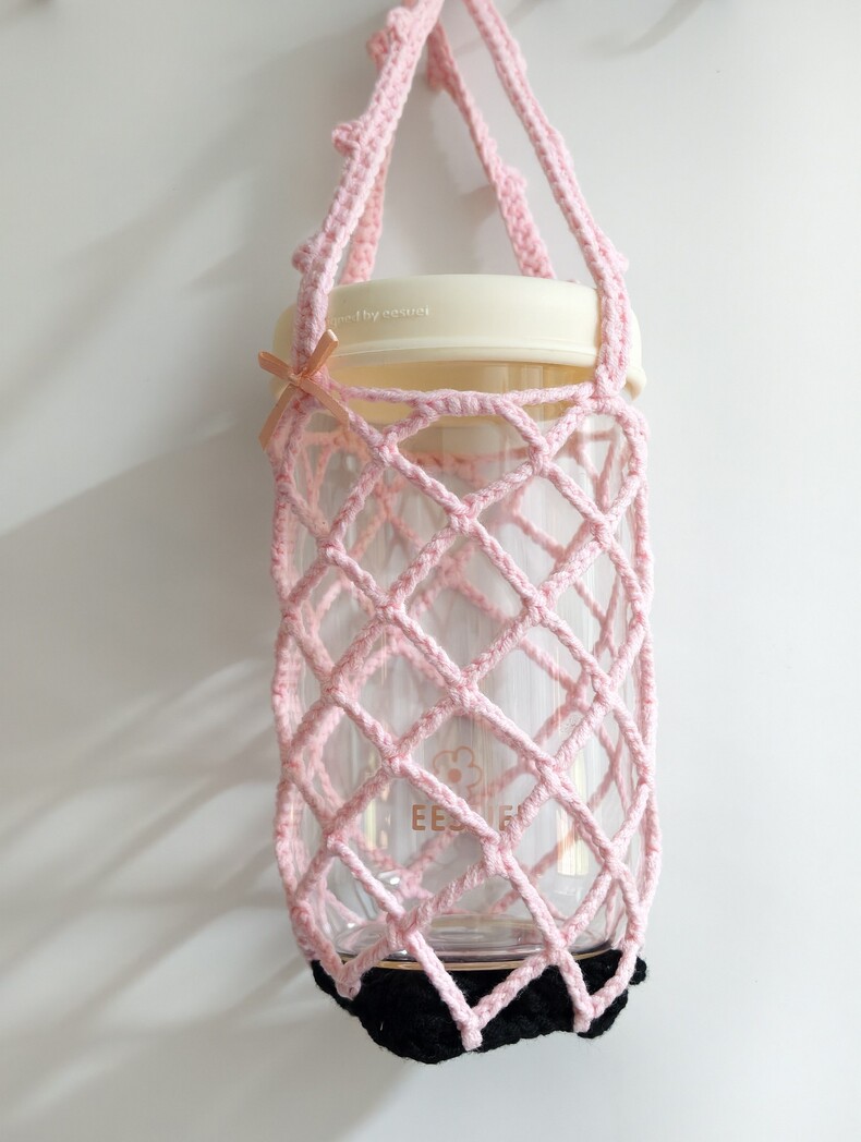 2-in-1 Black Cat Crochet Cup Holder | Foldable Drink Carrier & Cute Bag Ornament - Image 10