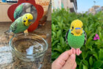 Custom Crochet Parakeet Keychain, Handmade Budgie Bird with Bell, Personalized Pet Keepsake