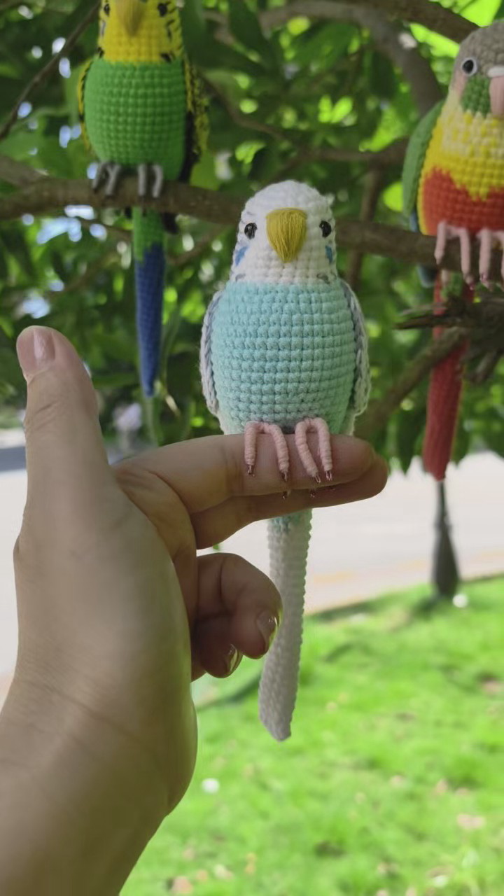 Custom Crochet Budgie Keychain with Bell, Realistic Parakeet Plush, Personalized Pet Portrait, Small & Large - Image 11