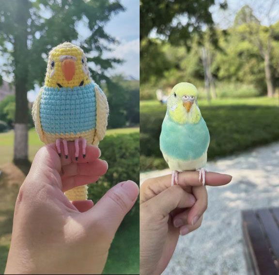 Custom Crochet Budgie Keychain with Bell, Realistic Parakeet Plush, Personalized Pet Portrait, Small & Large - Image 3