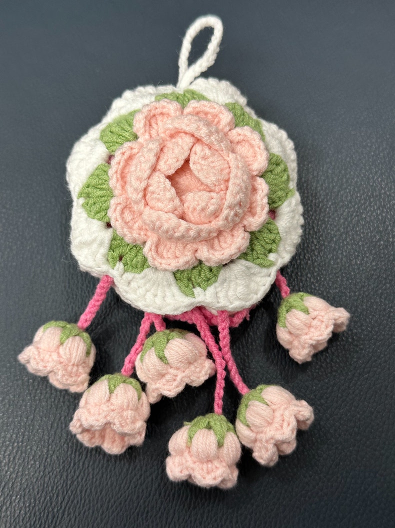 Handmade 2-in-1 Camellia Crochet Cup Sleeve Carrier | Foldable Drink Holder & Decorative Hanging Ornament - Image 3