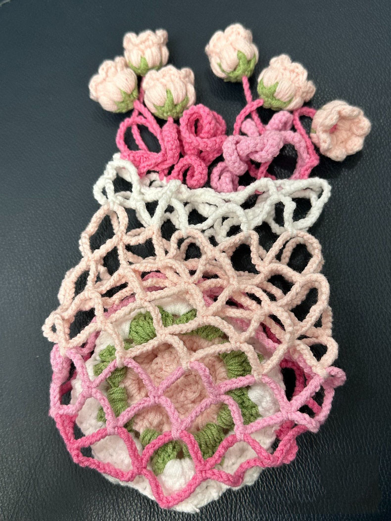 Handmade 2-in-1 Camellia Crochet Cup Sleeve Carrier | Foldable Drink Holder & Decorative Hanging Ornament - Image 5