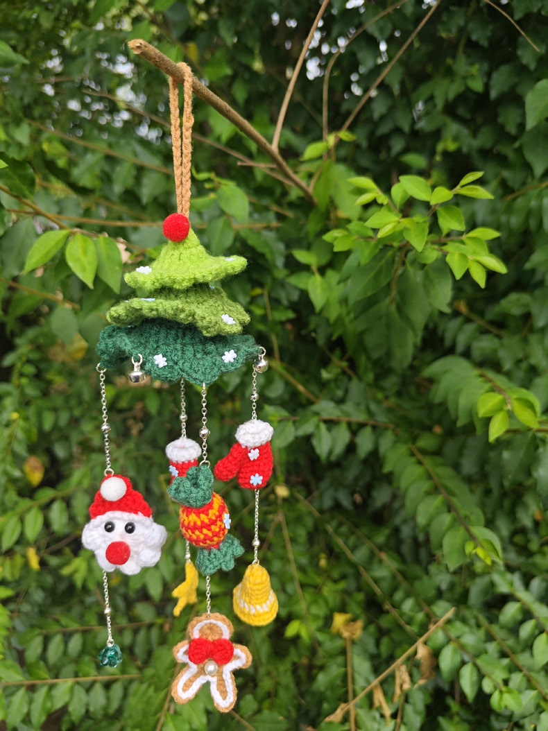 Handmade Crochet Christmas Tree Wind Chime Ornament – Hanging Car Charm & Bag Pendant with Tiny Bells - Image 4