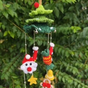 Handmade Crochet Christmas Tree Wind Chime Ornament – Hanging Car Charm & Bag Pendant with Tiny Bells