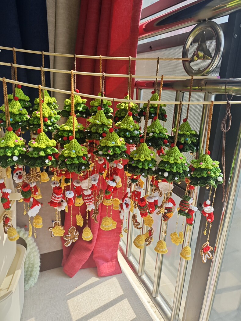 Handmade Crochet Christmas Tree Wind Chime Ornament – Hanging Car Charm & Bag Pendant with Tiny Bells - Image 8