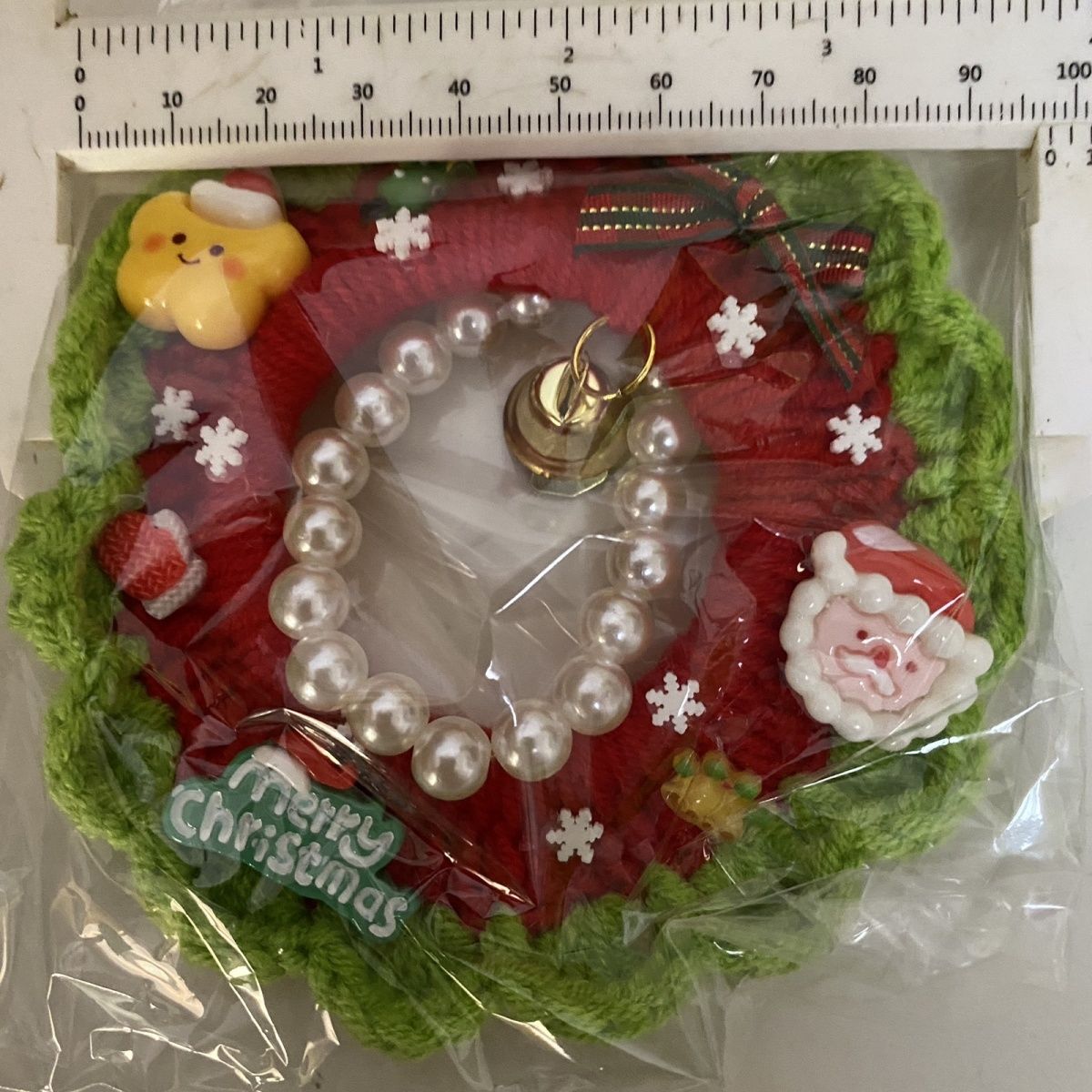 Handmade Crochet Garland Christmas Wreath Ornament – Pearl Chain Hanging Decoration for Bag, Car & Tree (Approx. 10 cm) - Image 2