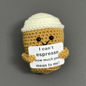Handmade "I Can't Espresso" Crochet Coffee Cup Plushie | Cute Punny Gift for Coffee Lovers