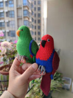 Handmade Crochet Eclectus Parrot Figurine, Realistic Bird Plush, Desktop Decor