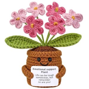 Crochet Emotional Support Plant – Handmade Amigurumi Flower Pot with Cheerful Pun Card, Cute Desk Buddy & Anxiety Relief Gift