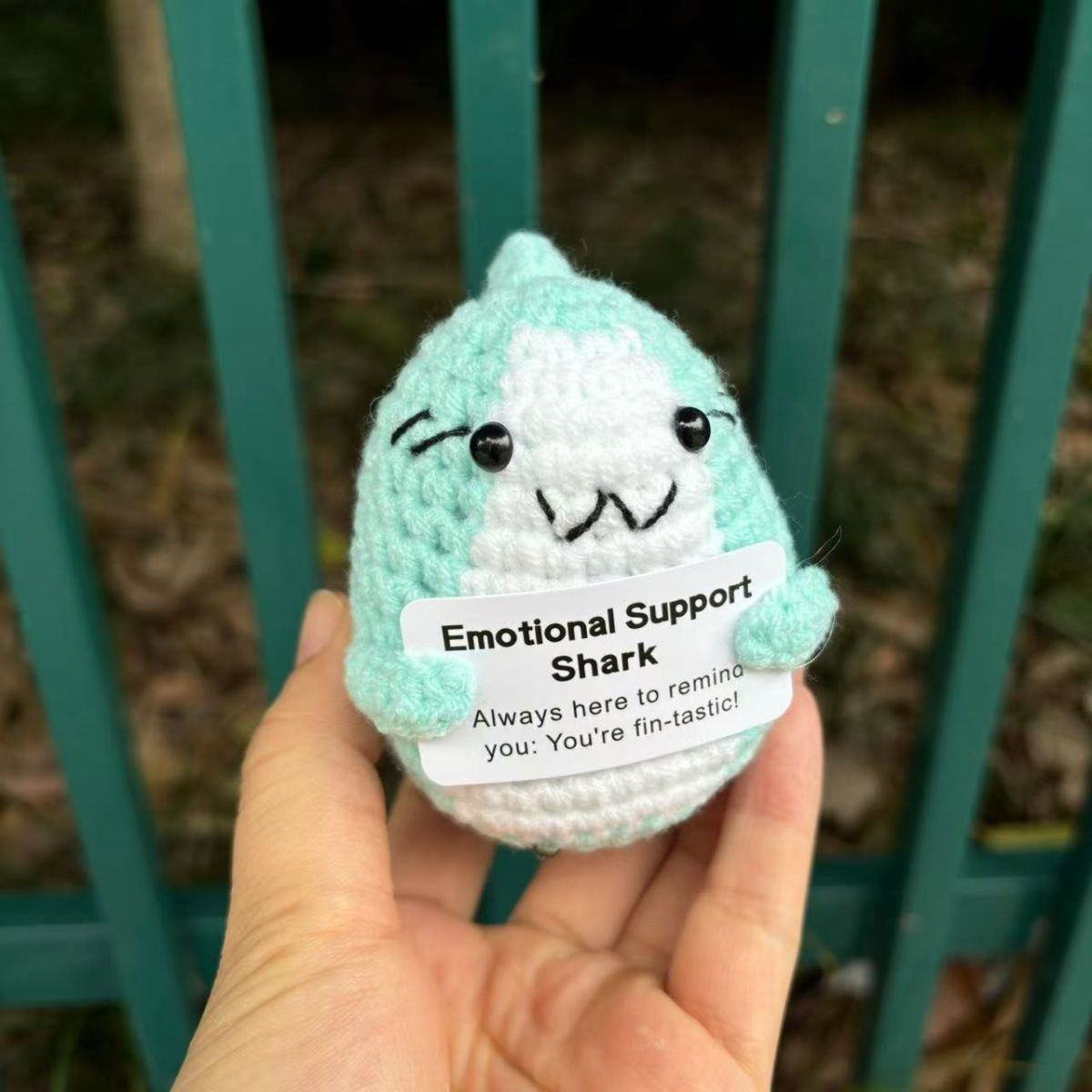 Crochet Emotional Support Shark Plush – Handmade Amigurumi with "Fin-tastic" Pun Card, Cute Desk Buddy & Anxiety Relief Gift, 6 Styles Available - Image 8