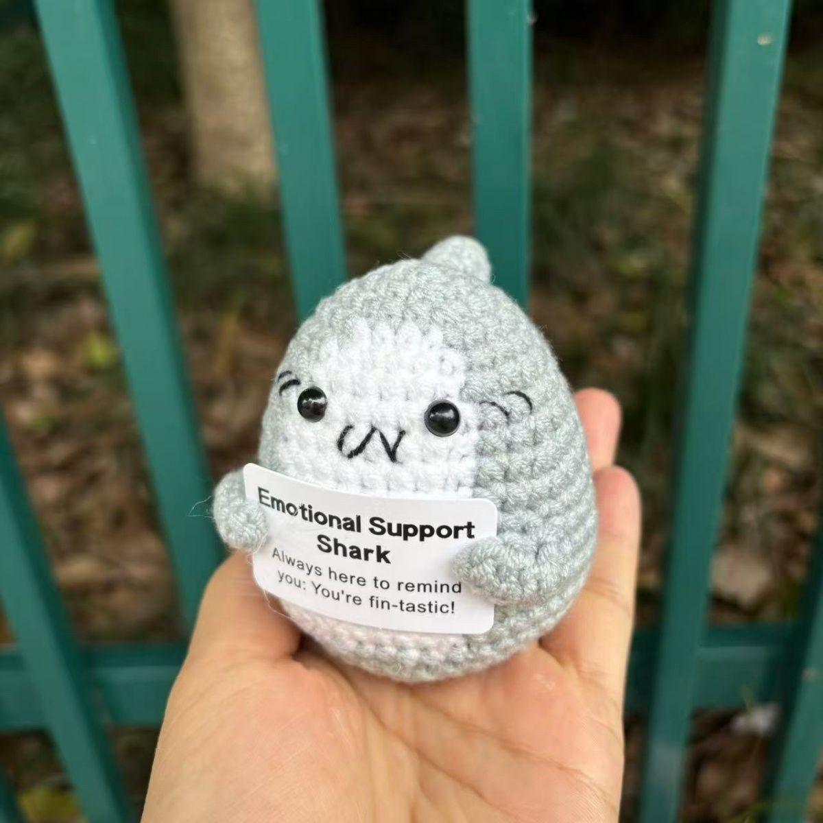 Crochet Emotional Support Shark Plush – Handmade Amigurumi with "Fin-tastic" Pun Card, Cute Desk Buddy & Anxiety Relief Gift, 6 Styles Available - Image 9