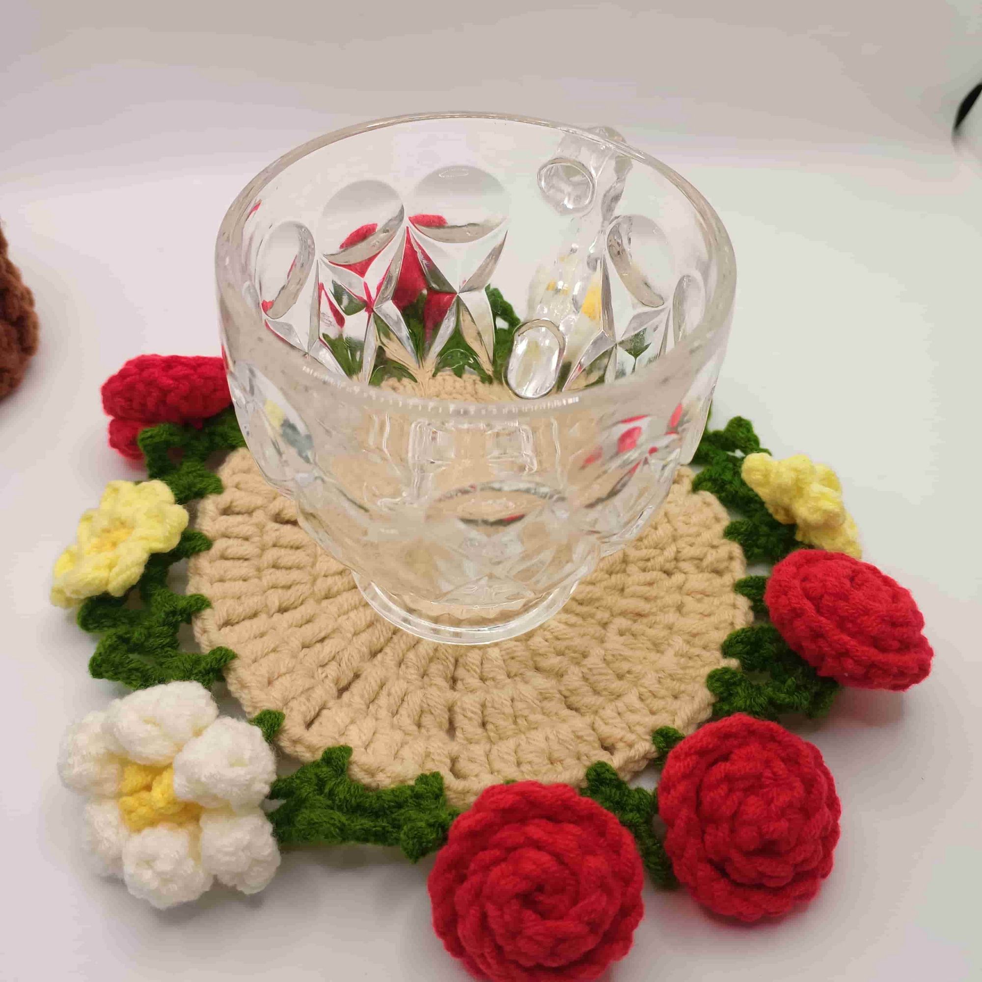 Handmade Crochet Flower Coaster – Cute 3D Rose & Lily Pad Mat with Mini Basket, Cottagecore Tea Cup Holder, Unique Gift for Her, 16 Styles - Image 2