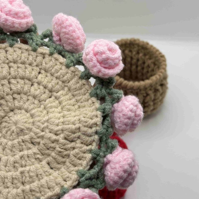 Handmade Crochet Flower Coaster – Cute 3D Rose & Lily Pad Mat with Mini Basket, Cottagecore Tea Cup Holder, Unique Gift for Her, 16 Styles - Image 10
