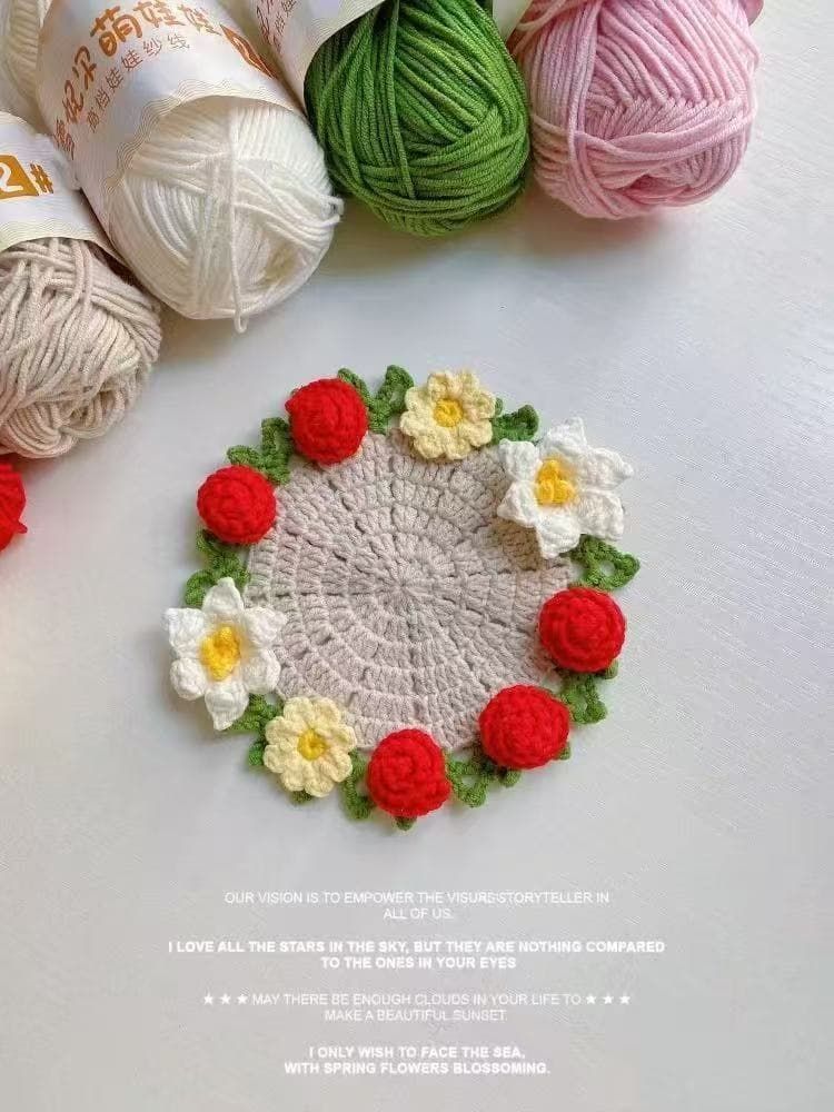 Handmade Crochet Flower Coaster – Cute 3D Rose & Lily Pad Mat with Mini Basket, Cottagecore Tea Cup Holder, Unique Gift for Her, 16 Styles - Image 3