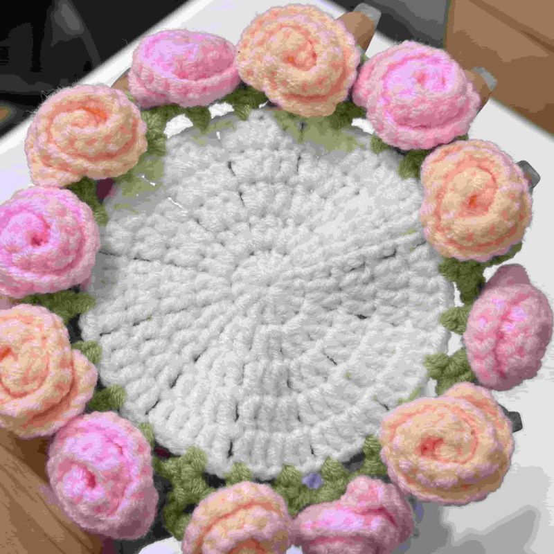 Handmade Crochet Flower Coaster – Cute 3D Rose & Lily Pad Mat with Mini Basket, Cottagecore Tea Cup Holder, Unique Gift for Her, 16 Styles - Image 22