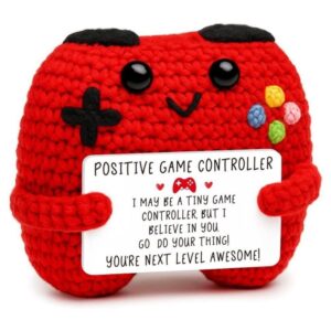 Crochet Game Controller Plush – Handmade Positive Amigurumi with "Next Level" Pun Card, Perfect Gamer Gift for Son, Dad or Husband, 4 Card Styles