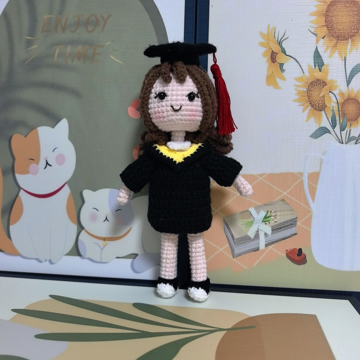 Crochet Graduation Doll – Handmade Amigurumi Boy & Girl with Cap, Gown & Sunflower, Personalized Graduation Gift for Her/Him - Image 2