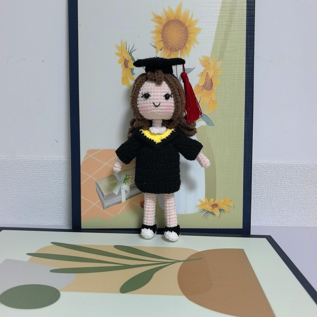 Crochet Graduation Doll – Handmade Amigurumi Boy & Girl with Cap, Gown & Sunflower, Personalized Graduation Gift for Her/Him - Image 3