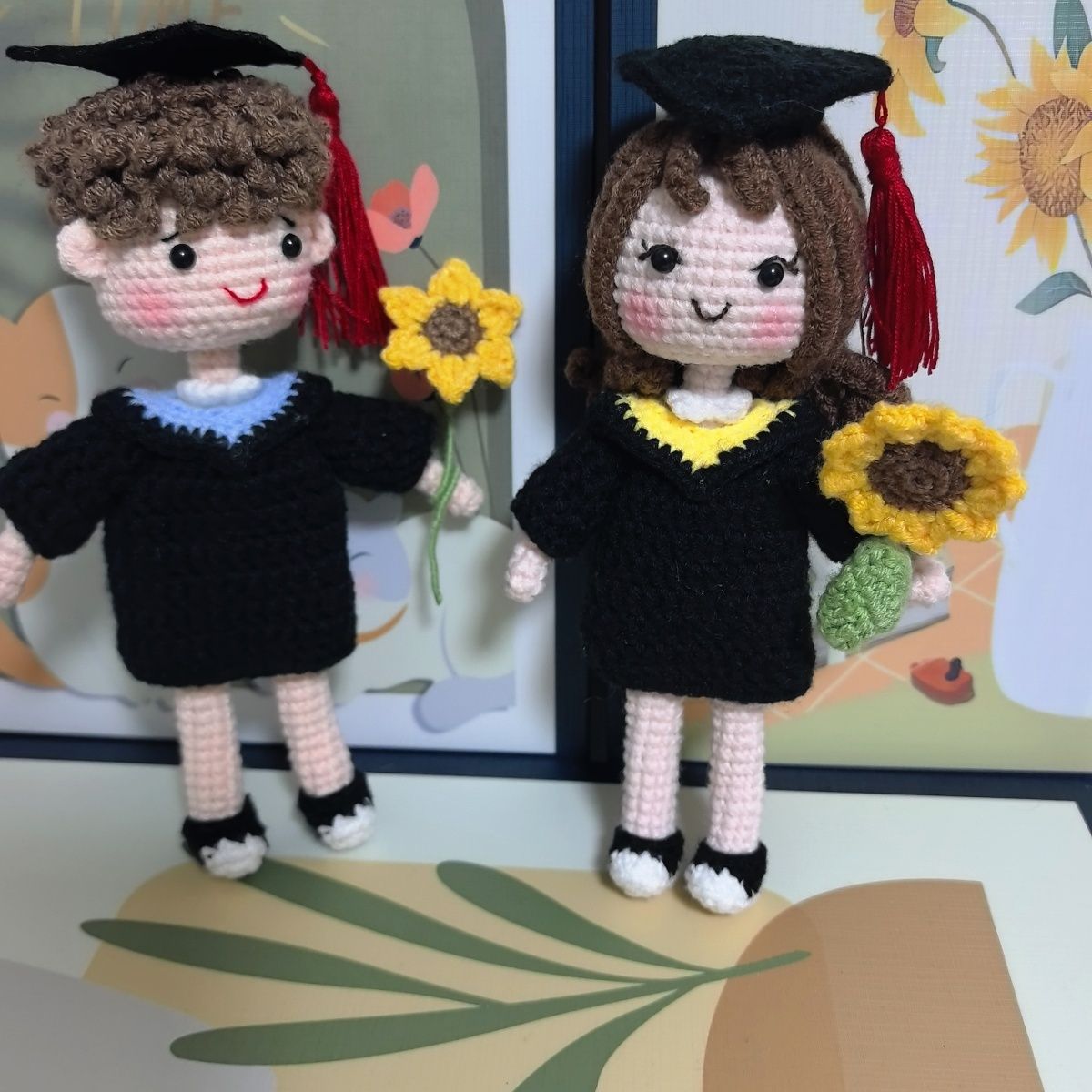 Crochet Graduation Doll – Handmade Amigurumi Boy & Girl with Cap, Gown & Sunflower, Personalized Graduation Gift for Her/Him - Image 5