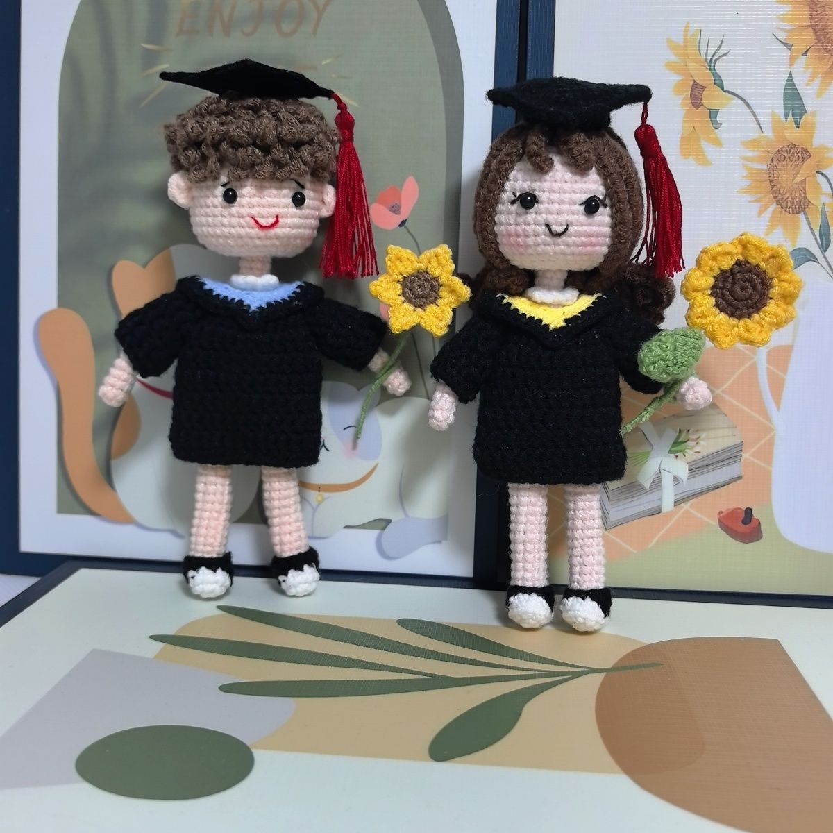 Crochet Graduation Doll – Handmade Amigurumi Boy & Girl with Cap, Gown & Sunflower, Personalized Graduation Gift for Her/Him - Image 6