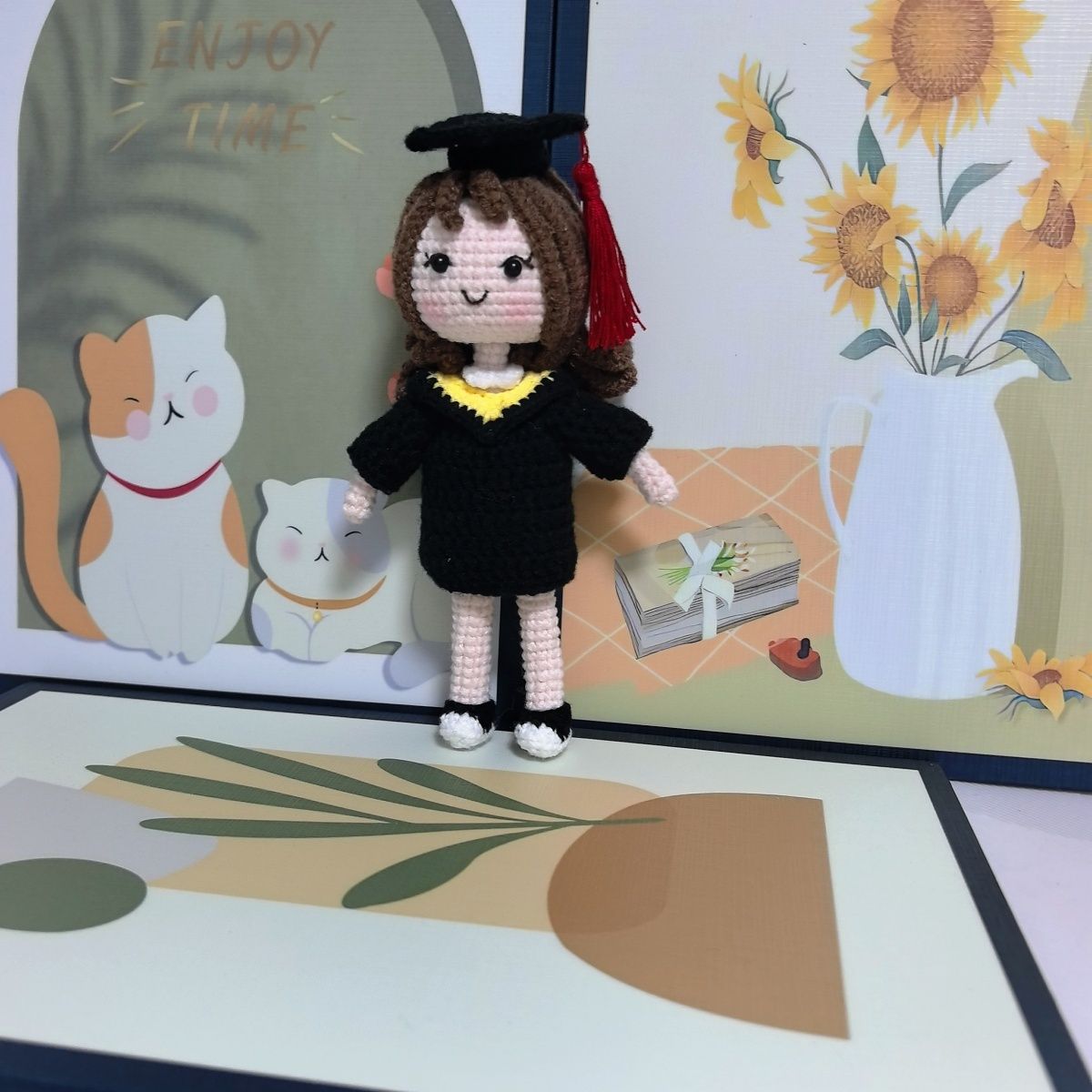 Crochet Graduation Doll – Handmade Amigurumi Boy & Girl with Cap, Gown & Sunflower, Personalized Graduation Gift for Her/Him - Image 8