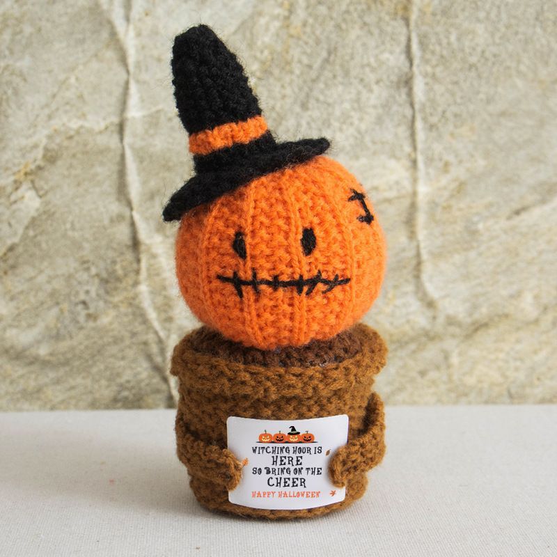 Crochet Halloween Amigurumi – Cute Witch Ghost & Jack-o'-Lantern Pot, Handmade Spooky Desk Decor & Car Accessory, Halloween Gift - Image 2