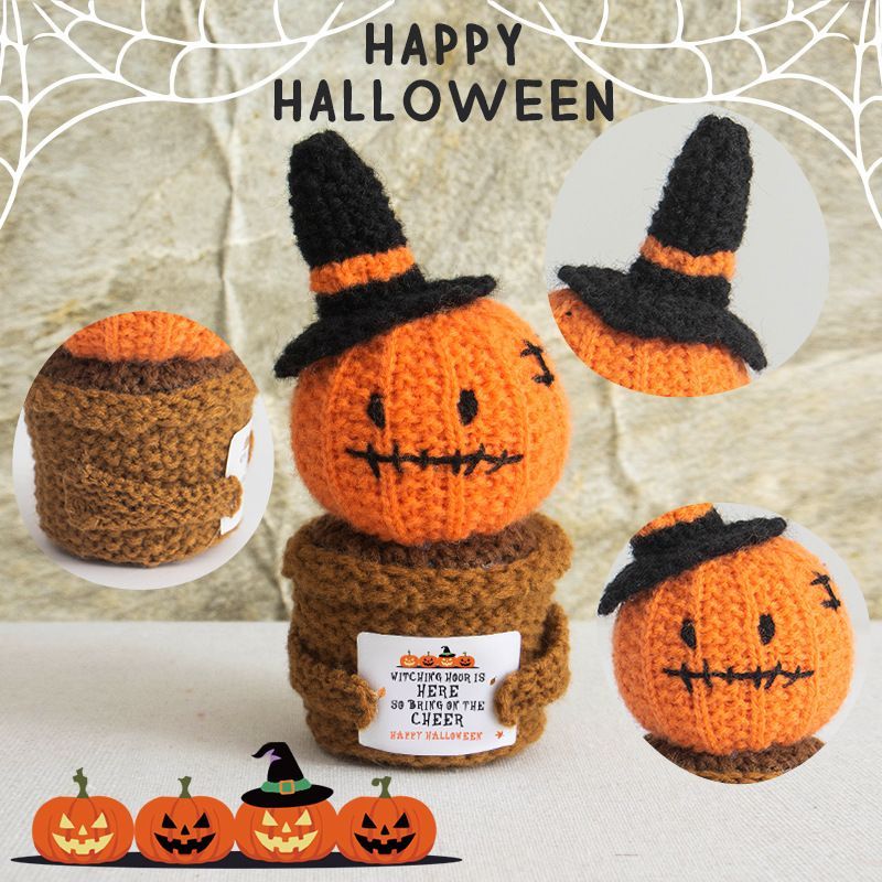 Crochet Halloween Amigurumi – Cute Witch Ghost & Jack-o'-Lantern Pot, Handmade Spooky Desk Decor & Car Accessory, Halloween Gift - Image 3