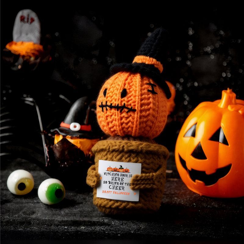 Crochet Halloween Amigurumi – Cute Witch Ghost & Jack-o'-Lantern Pot, Handmade Spooky Desk Decor & Car Accessory, Halloween Gift - Image 4