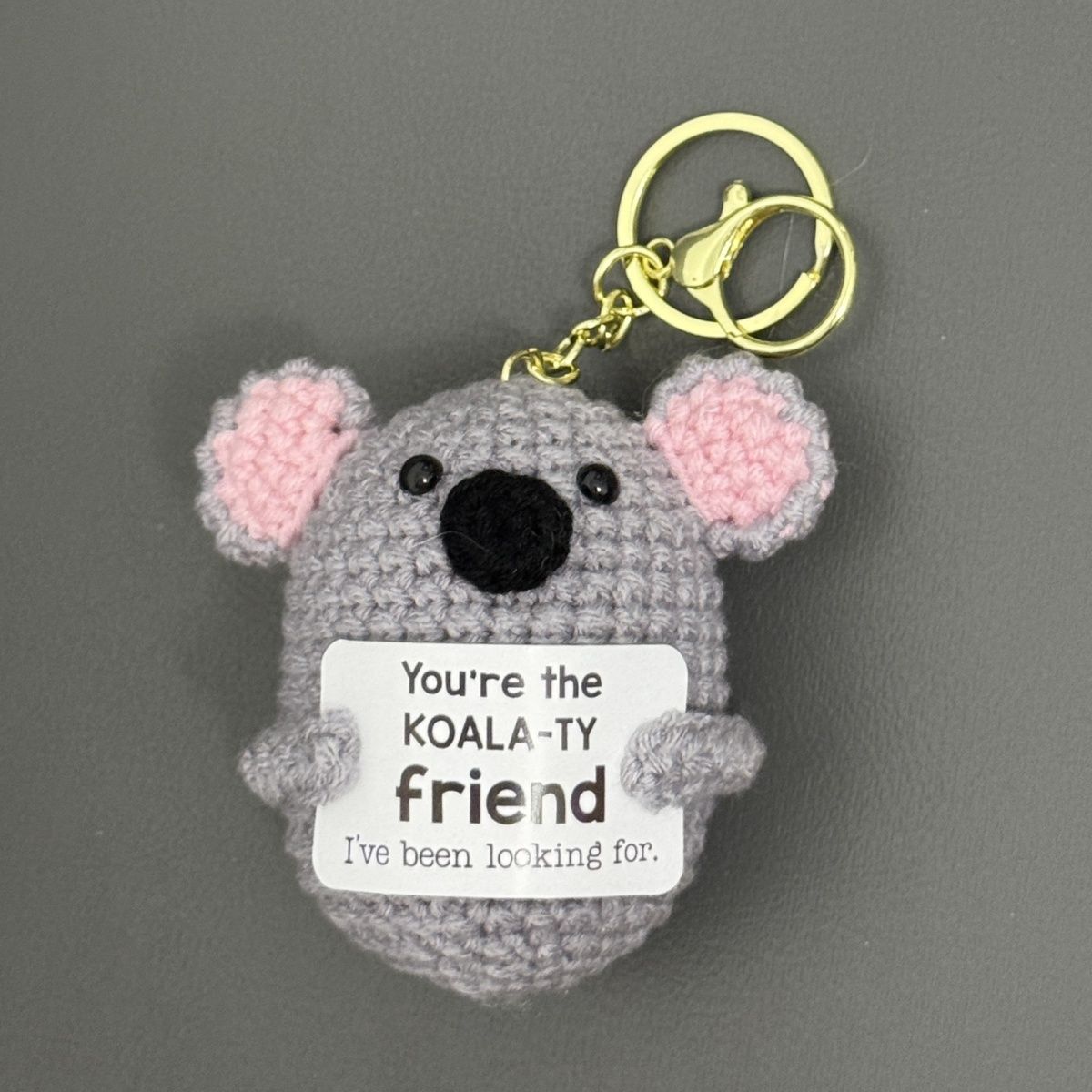 Crochet Koala Keychain – Handmade "KOALA-TY Friend" Plush with Gold Clasp, Perfect Friendship Gift for Best Friends & Birthday