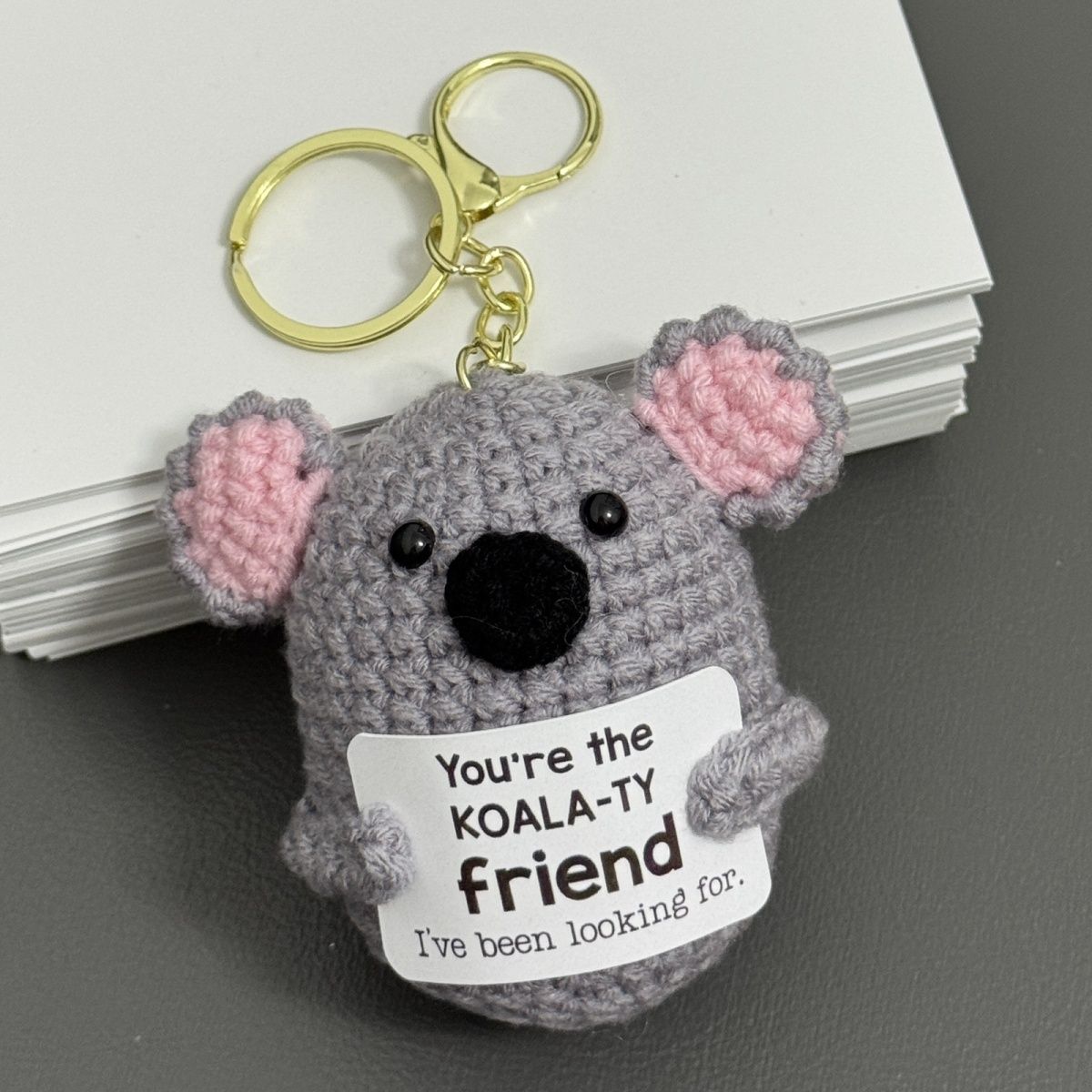 Crochet Koala Keychain – Handmade "KOALA-TY Friend" Plush with Gold Clasp, Perfect Friendship Gift for Best Friends & Birthday - Image 4