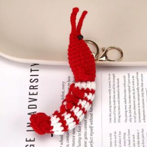 Handmade Crochet Lobster Keychain – Cute Red & Orange Shrimp Bag Charm with Gold Clasp, Ocean Animal Pendant, Unique Foodie Gift