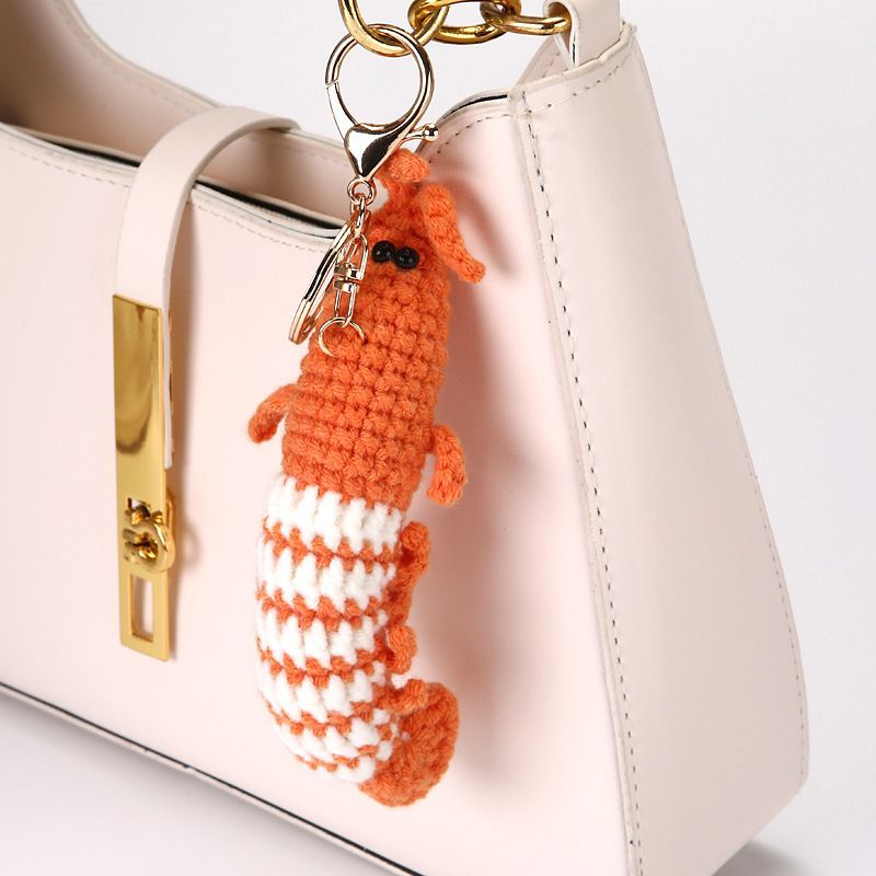 Handmade Crochet Lobster Keychain – Cute Red & Orange Shrimp Bag Charm with Gold Clasp, Ocean Animal Pendant, Unique Foodie Gift - Image 6